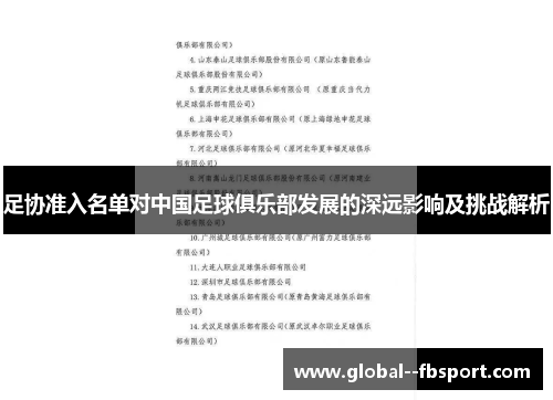 足协准入名单对中国足球俱乐部发展的深远影响及挑战解析